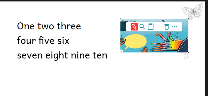 A picture pasted into a text block appears at the block's top right, selected, with its toolbar